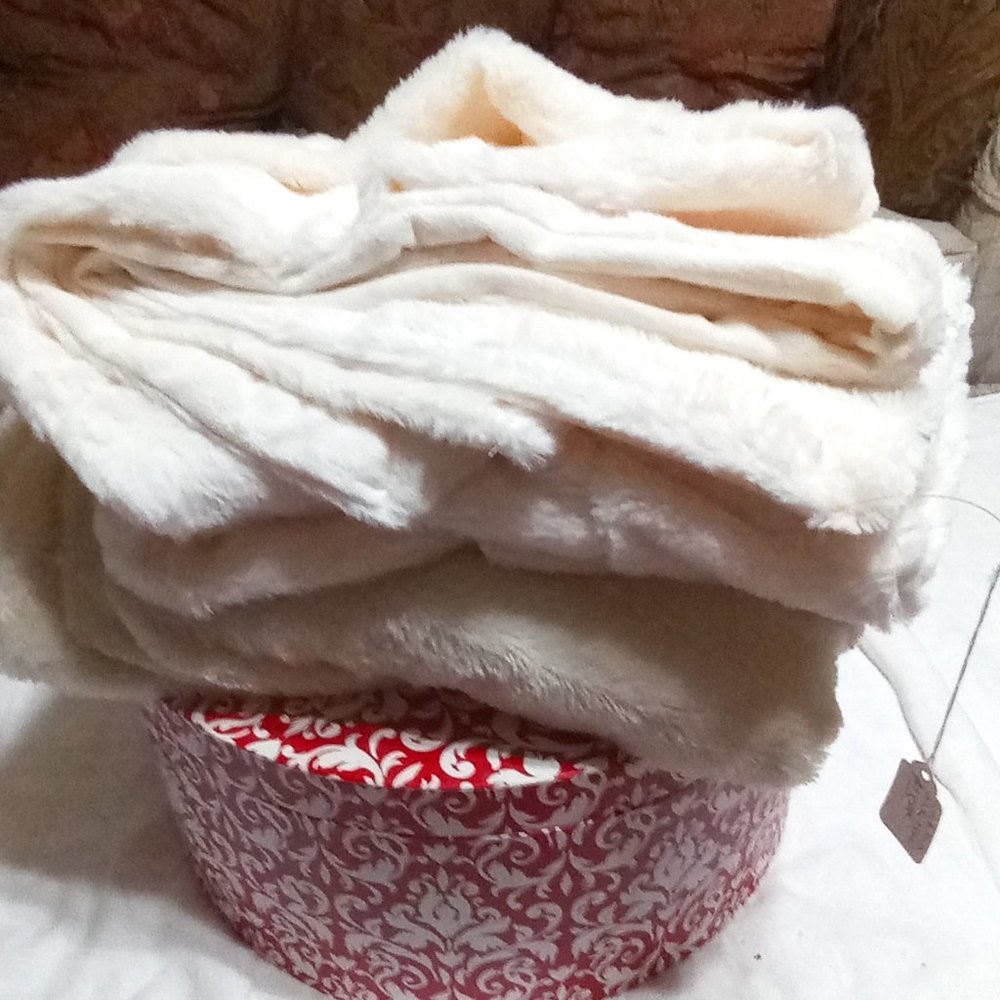 2 Faux Mink Furs and a hatbox for carrying